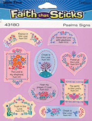 Psalms Signs, Faith that Sticks. Six sheets, 9 stickers per sheet; 54 stickers total.