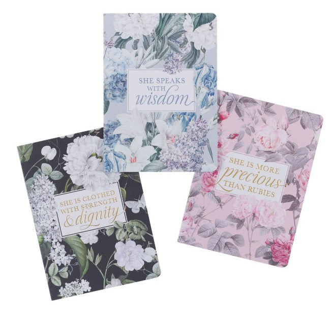 Graceful peonies large notebook set proverbs 31 set of 3 notebooks