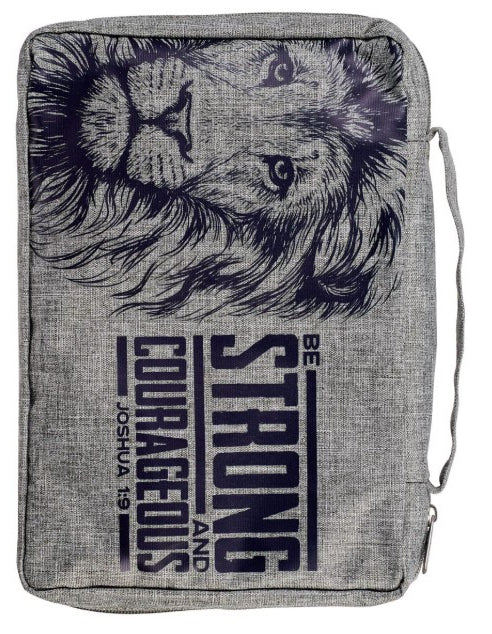 Bible Cover Strong and Courageous Lion Gray Value medium - Joshua 1:9